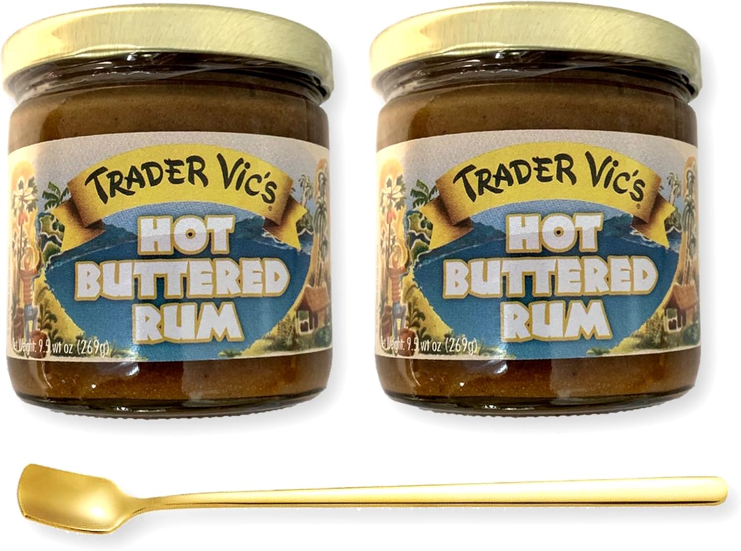 Trader Vic's Hot Buttered Rum Batter 9.9 Oz. X 2 Jars with Stainless Steel Stirring Spoon (3-Pc Set)