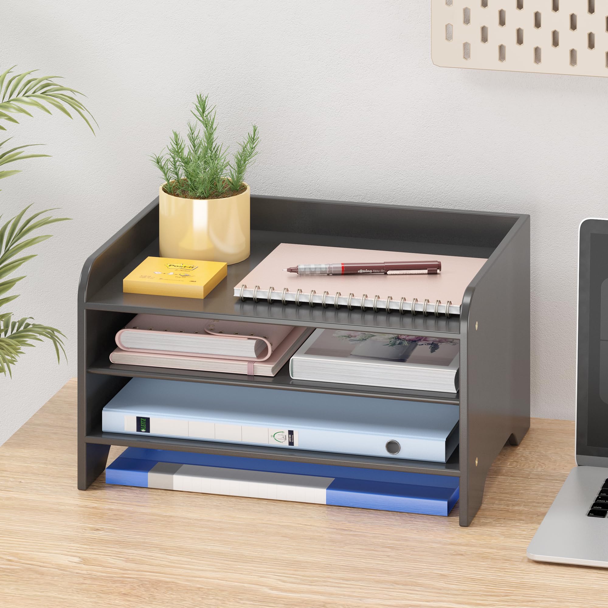 Wisuce Essentials Bamboo Desk Organizer Mail Holder Countertop Letter Tray Wood File Organizer for Desk Letter Sorter Wood Paper File Storage for