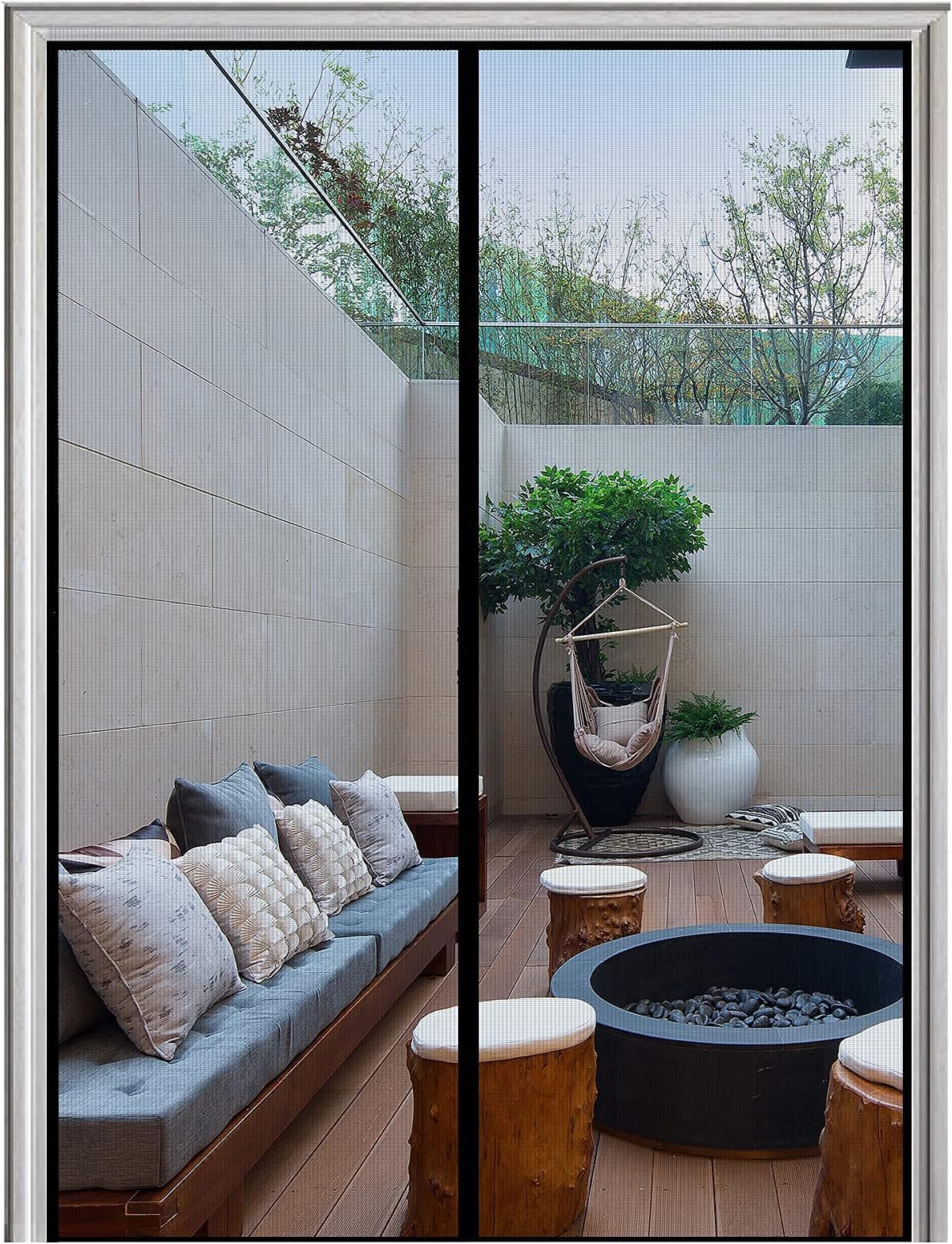 Magnetic Screen Door Mesh-New Upgraded Magnets & Strengthen-Heavy Duty-Durable Fiberglass Mesh Curtain with Weights in Bottom-Full Frame Magic Seal-Fits Door up to 34''x82''-Black