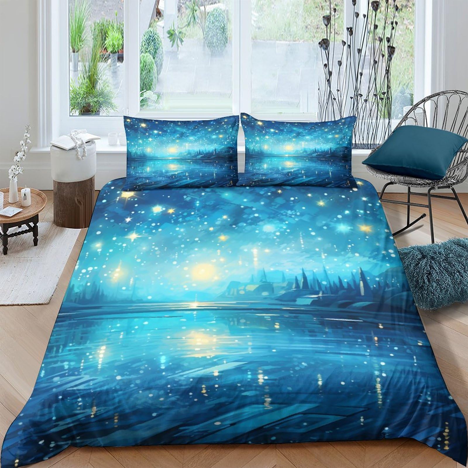 Housses de couettes king coton IOFEER sous un ciel étoilé multicolore pour la chambre