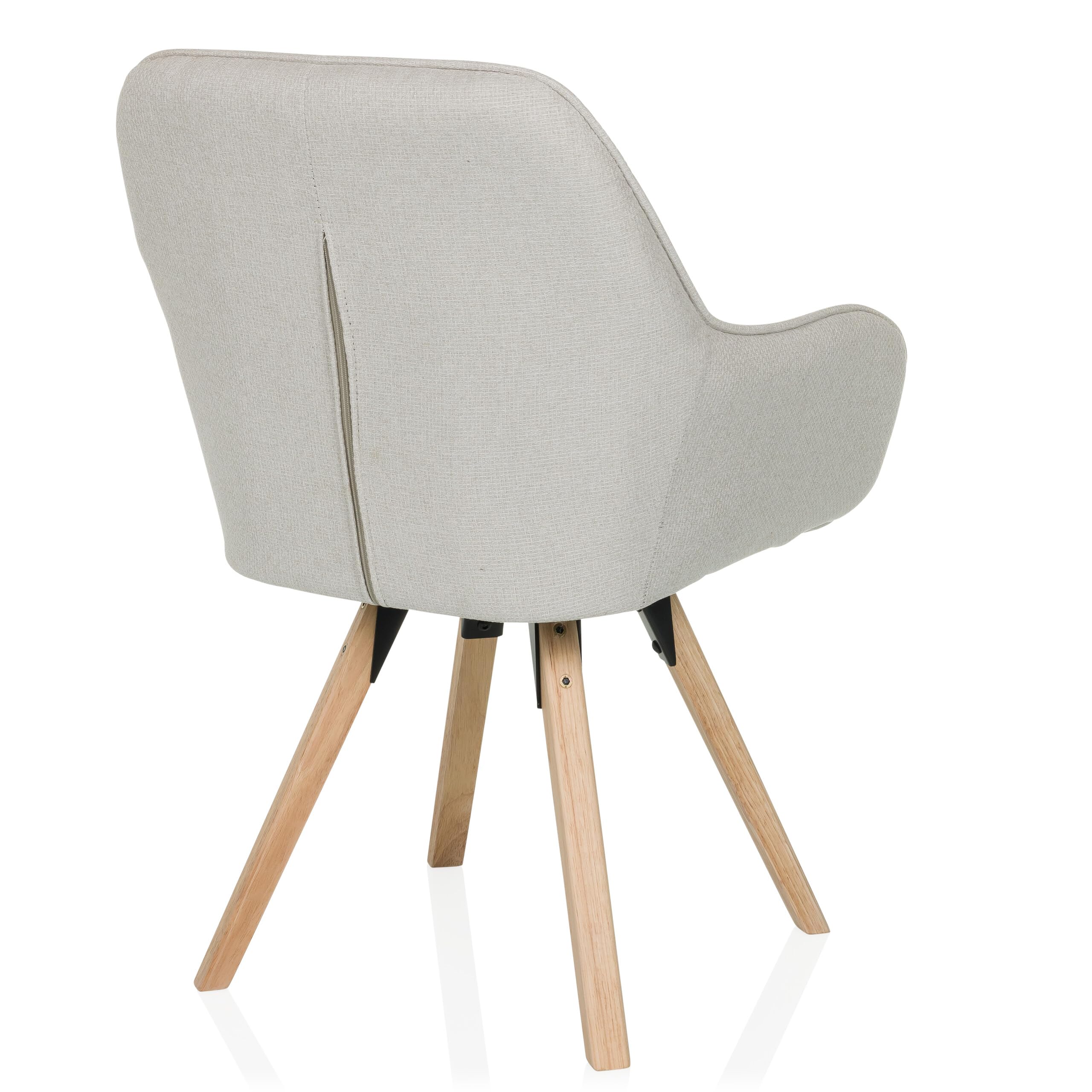 Silla de Comedor giratoria Scandi Soft Silla tapizada con reposabrazos y Patas de Haya, cómodamente Acolchada, tapizado de Tela Crema