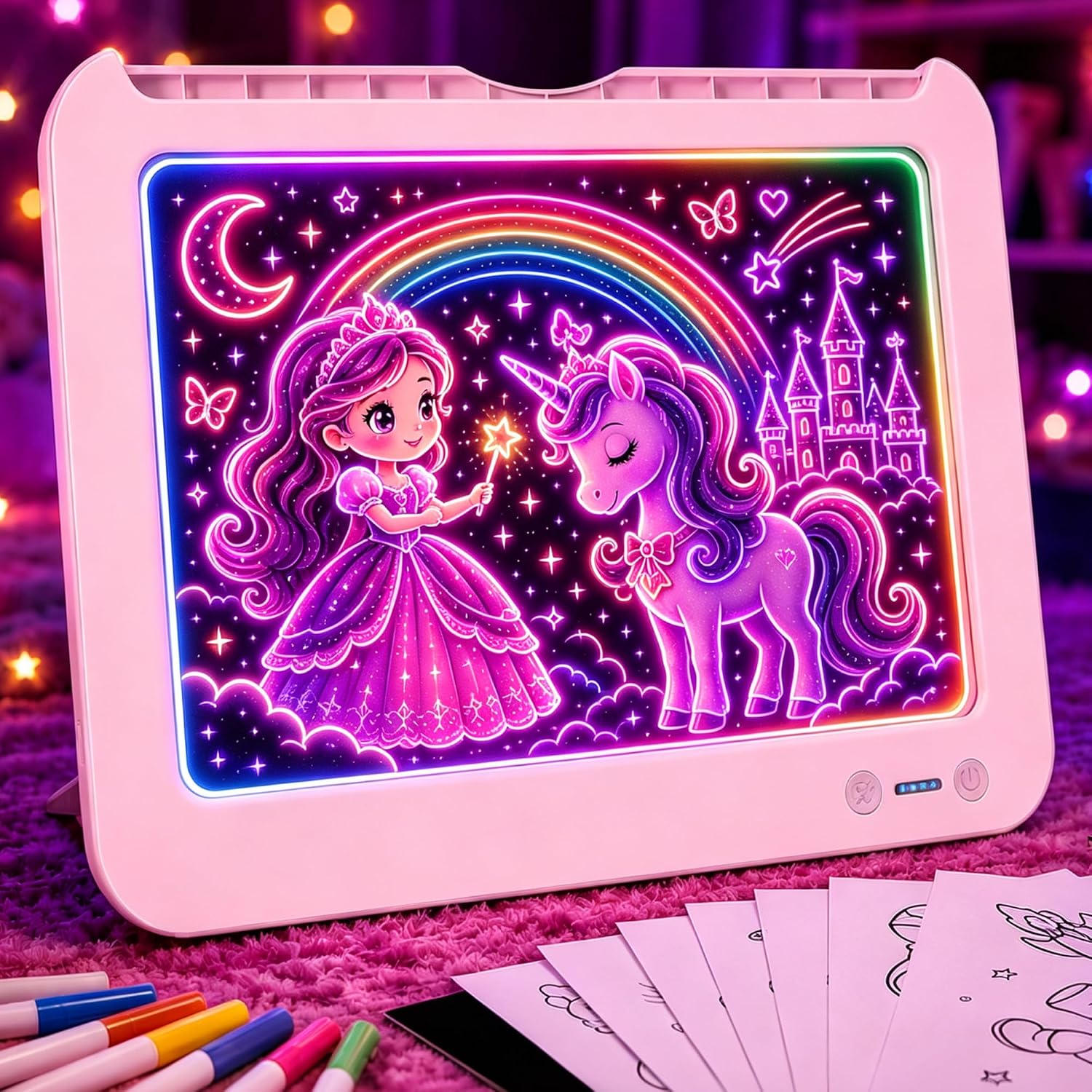 LED Drawing Board for Kids - 13.5 Inch Drawing Tablet with Light, Light Up Writing Board Tracing Pad with 8 Colors & 3 Modes, Glow Doodle Led Note Board with Colors, Educational Toys Gifts for Girls
