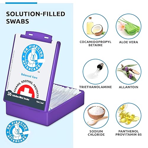 Miniatura 3 de Dr Piercing Aftercare Hisopos de solución salina - Solución de limpieza natural a base de solución salina - Ayuda a limpiar calmar las orejas la