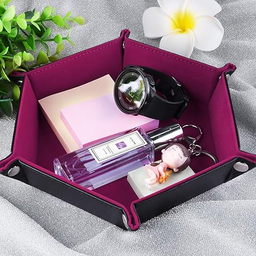 Miniatura 6 de SIQUK Bandeja de dados de doble cara, plegable de piel sintética hexagonal y soporte para dados de terciopelo para juegos de rol de mazmorras y