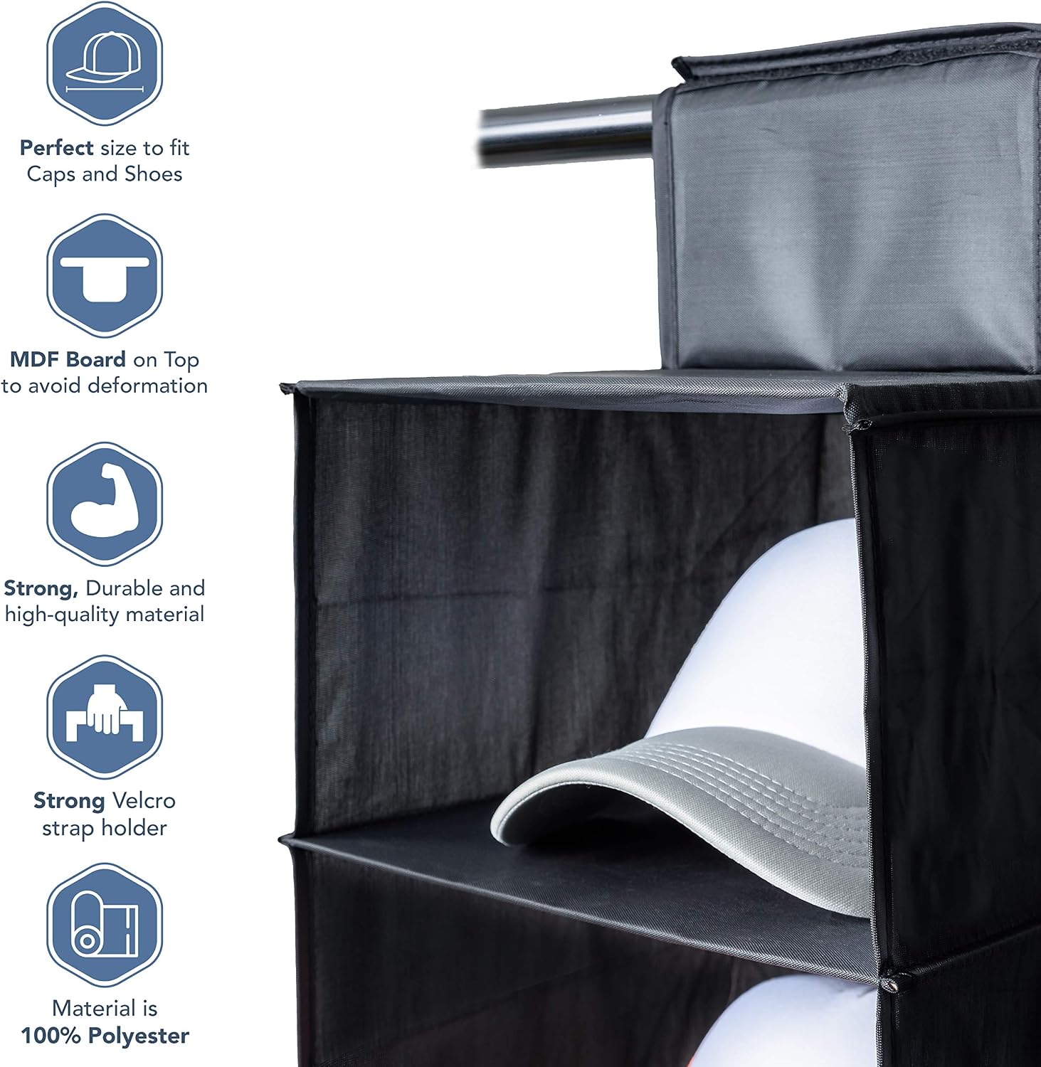 CAPKEEPER Hat Rack - 10 Shelf Hanging Closet Hat Organizer for Hat Storage - Cap Rack - Best Hat Holder & Baseball Cap Rack - 100% Polyester