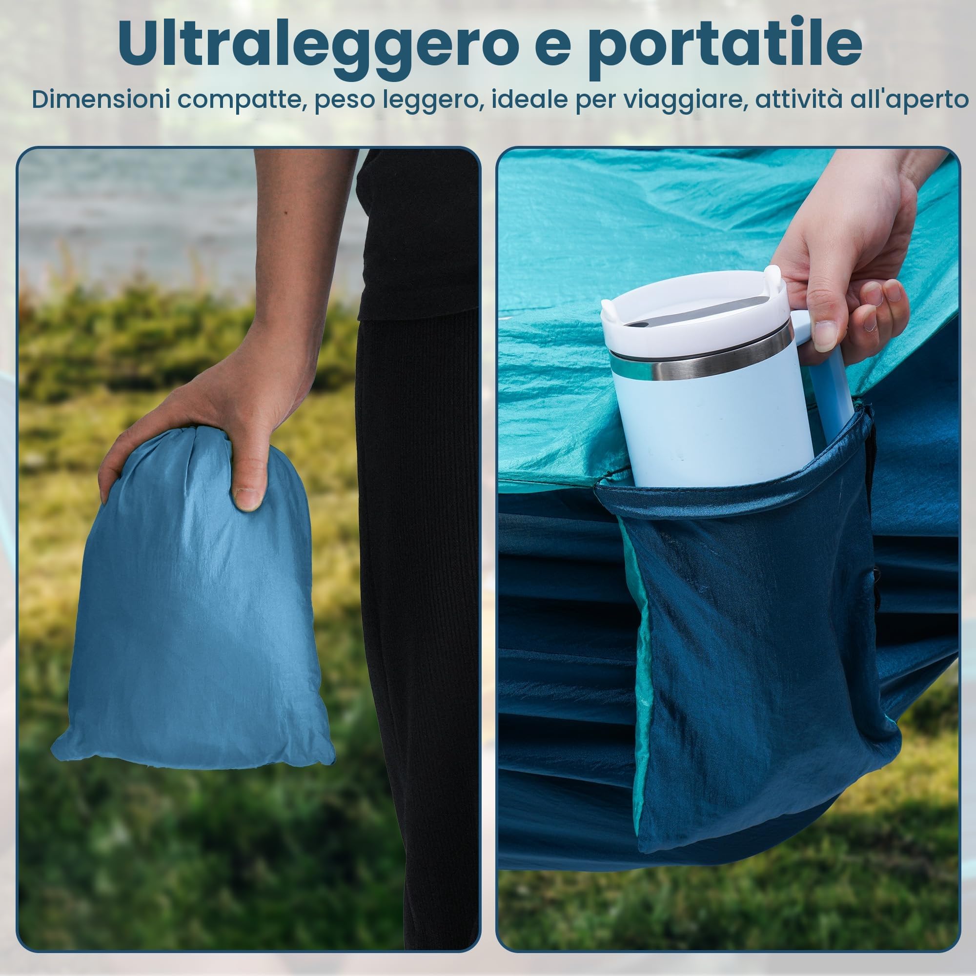 Amaca Matrimoniale XXL 300x200 cm 300 kg Portata Esterno Giardino Campeggio Portatile Blu