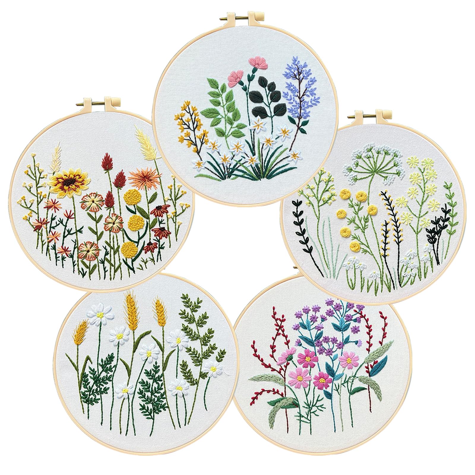 COCOMOX 5 Sets Floral Embroidery Kit