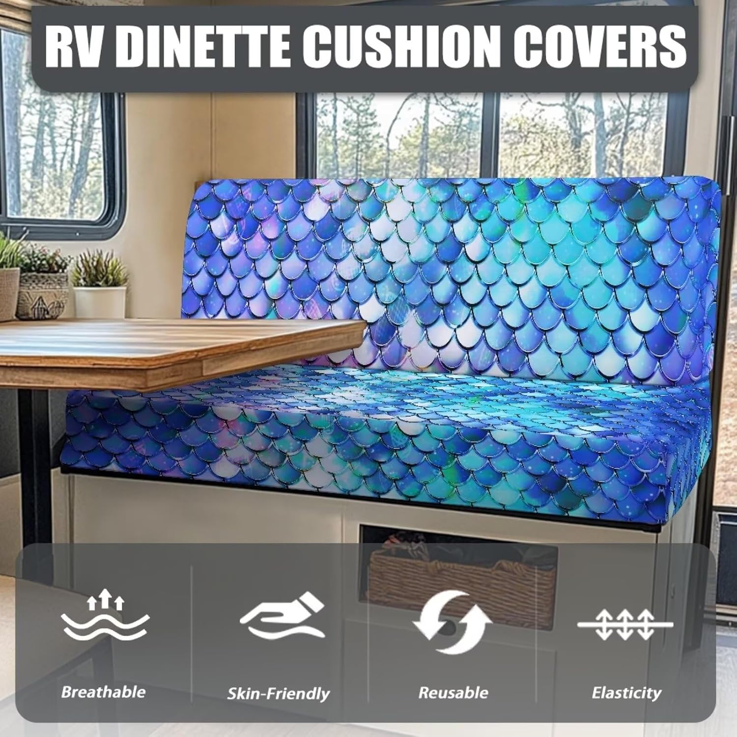 Mermaid Scale Sofa Covers Bench Slipcover for Rv Camper, High Stretch Loveseat Slipcover Sofa Furniture Protector - Non Slip Rv Accessories for Inside