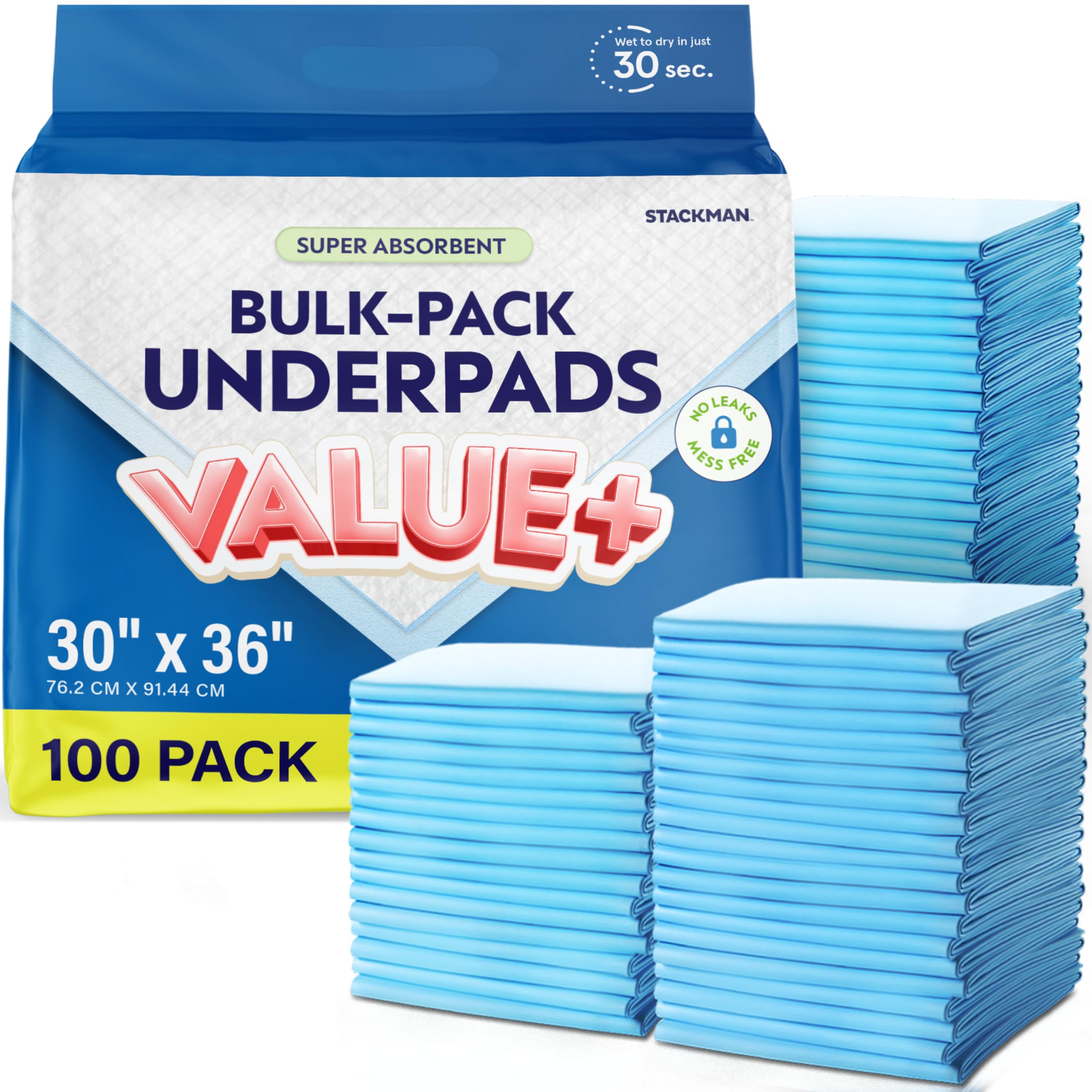 Chucks Pads Disposable [100-Pack] Adult Incontinence Underpads 30"x 36" Extra Large Absorbent Fluff Protective Bed Pads, Toddler Mattress Pads - Pee Pads for Kids & Adults - Dog & Puppy Training Pads