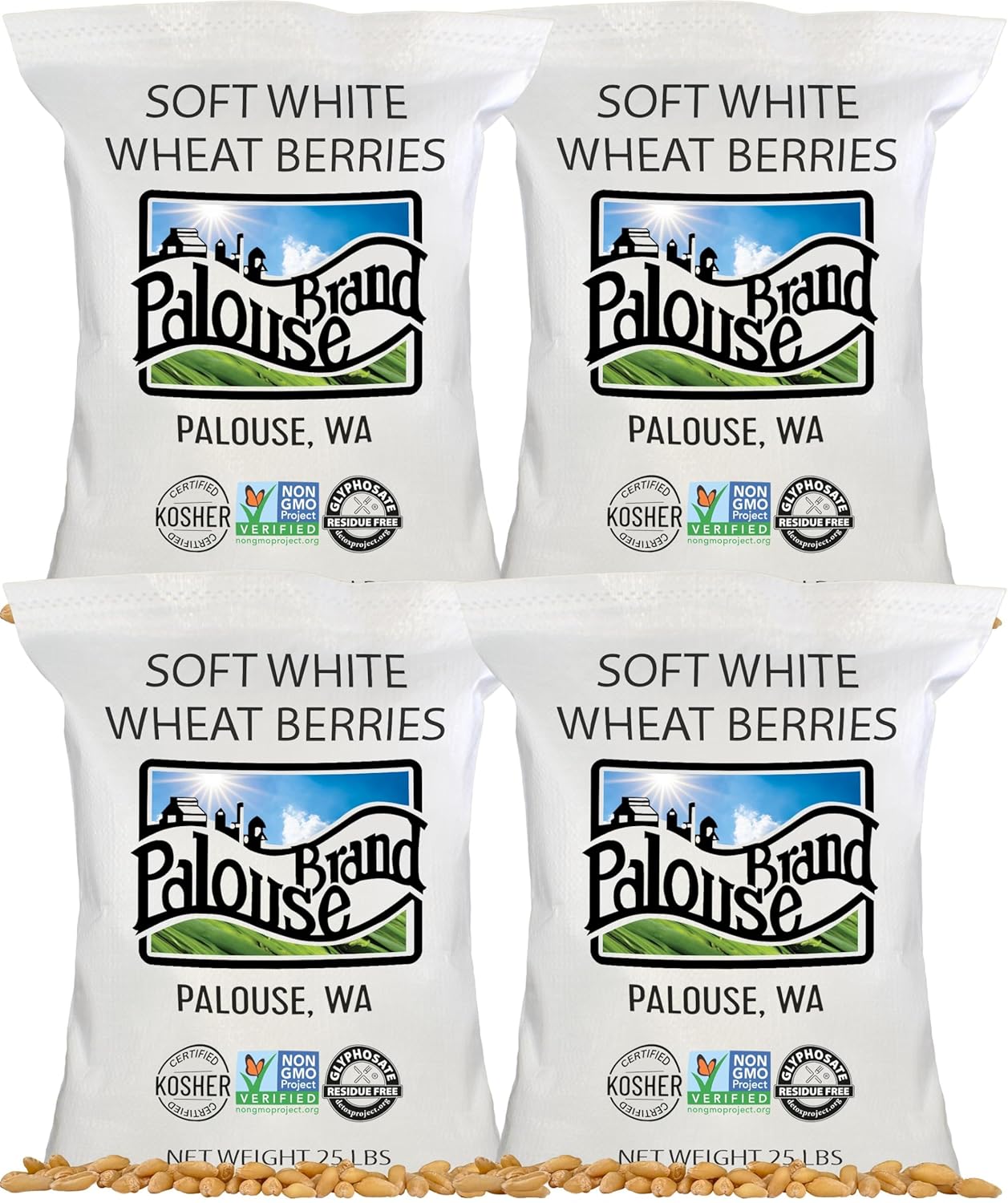 Palouse Brand Certified Glyphosate Residue Free Soft White Wheat Berries | 100 LBS | Desiccant Free | Sproutable | Non-GMO Project Verified | Kosher