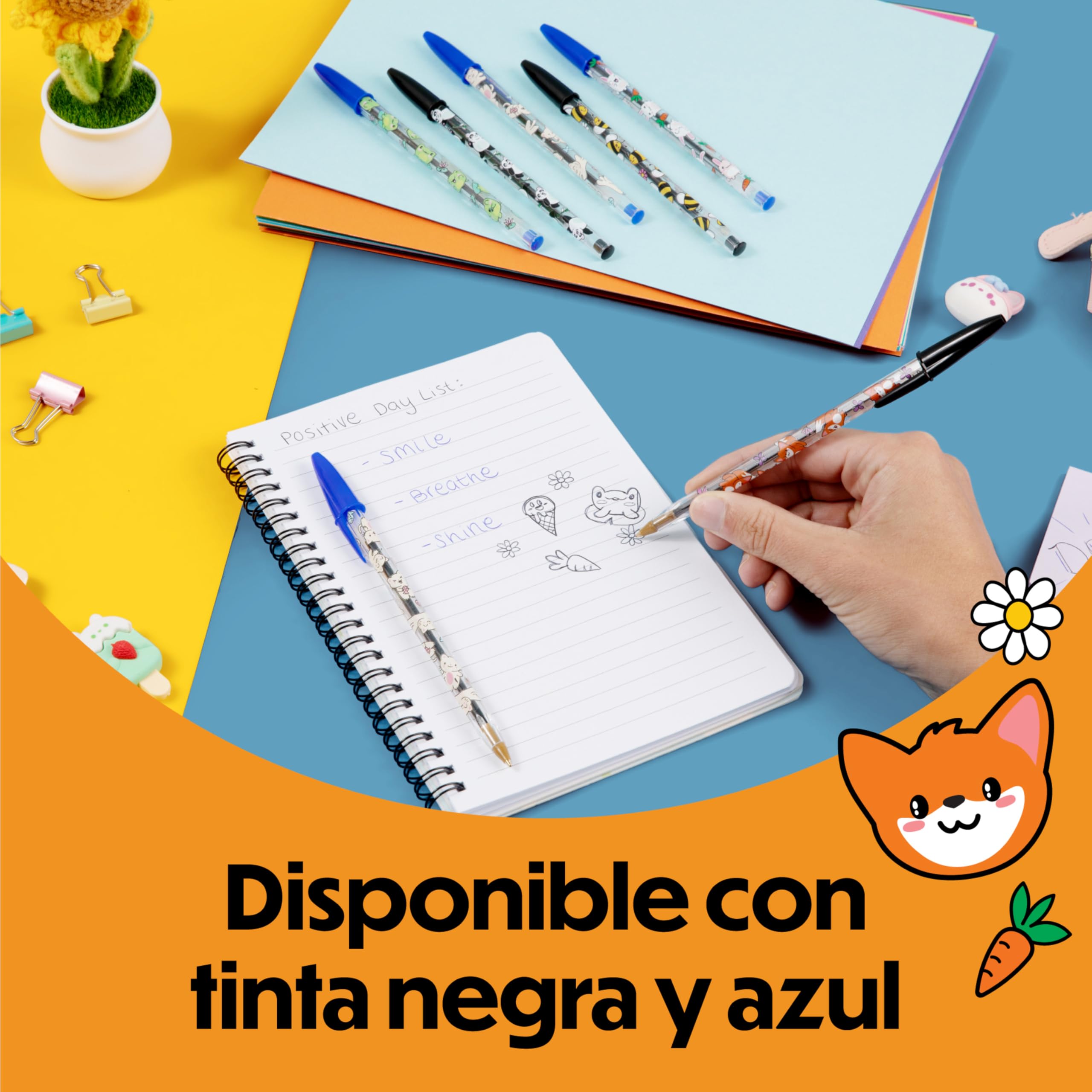 BIC Cristal Decors Kawaii Bolígrafos de Punta Media (1,00 mm), Tinta Azul y Negra - Diseños Kawaii Surtidos, Pack de 8 — view 6