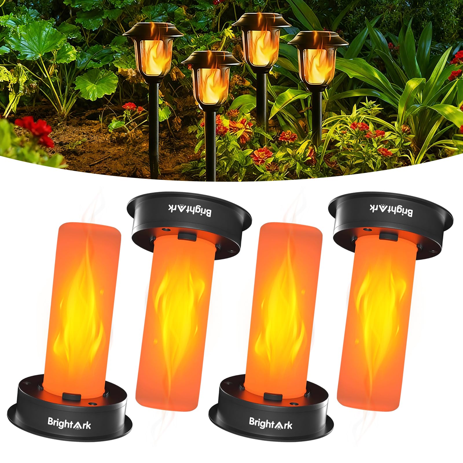 BrightArk 4-Piece Solar Light Replacement Parts, 8cm with Realistic Flame Effect, 1.2V 600mAh Solar Light Replacement, IP44 Waterproof Solar Panel Solar Module for Garden Lights, Solar Lanterns