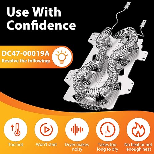 Miniatura 4 de 【Actualizado】DC47-00019A Elemento calefactor de secadora para Samsung DVE50R5200W/A3 DV45H7000EW/A2 DV40J3000EW/A2 DVE50M7450W/A3 DV42H5000EW/A3