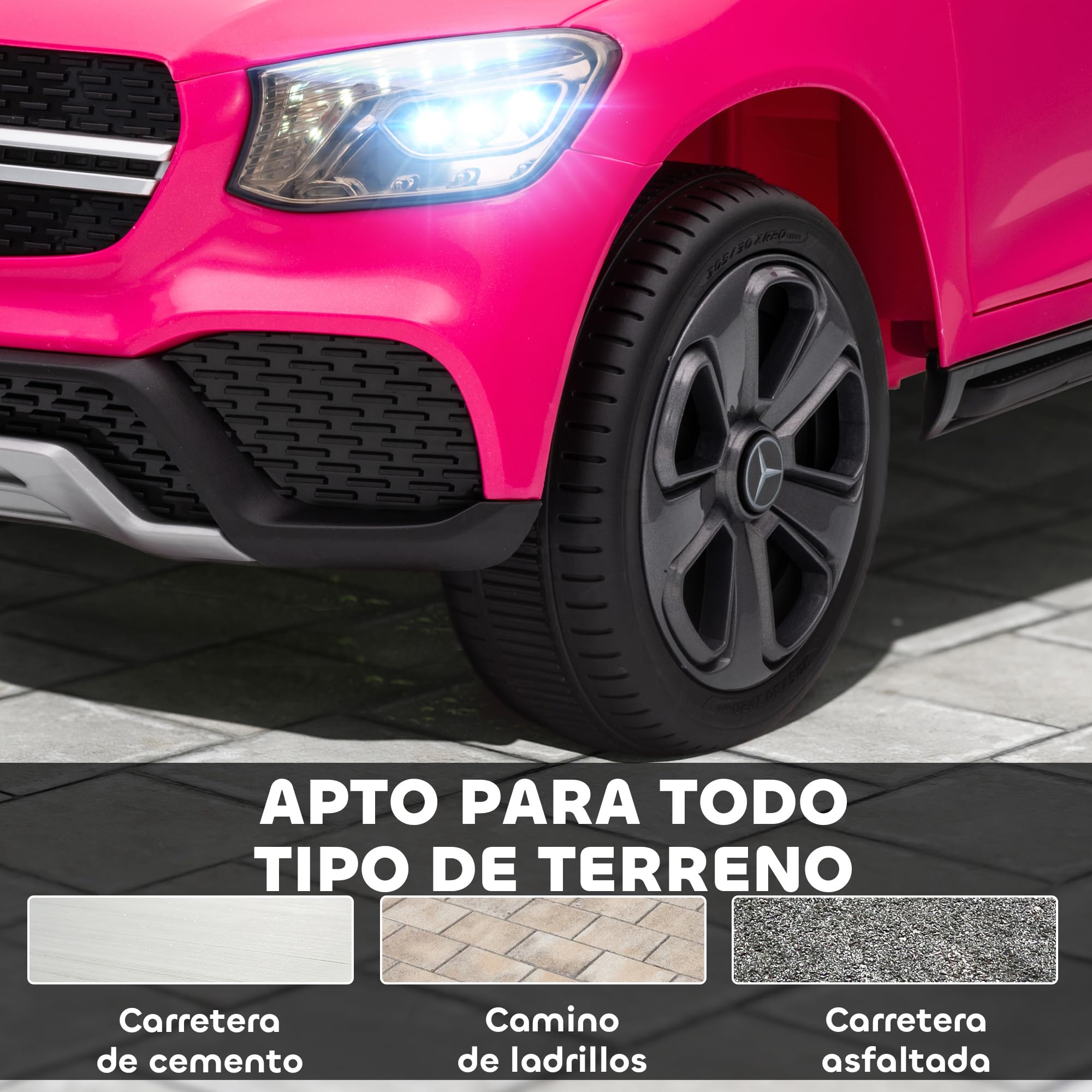AIYAPLAY Mercedes-Benz GLC Coche Eléctrico 12V 2,4 GHz Mando a Distancia Motor Doble 3-5 km/h 80 Min MP3 Faros LED 3-6 Años Rosa