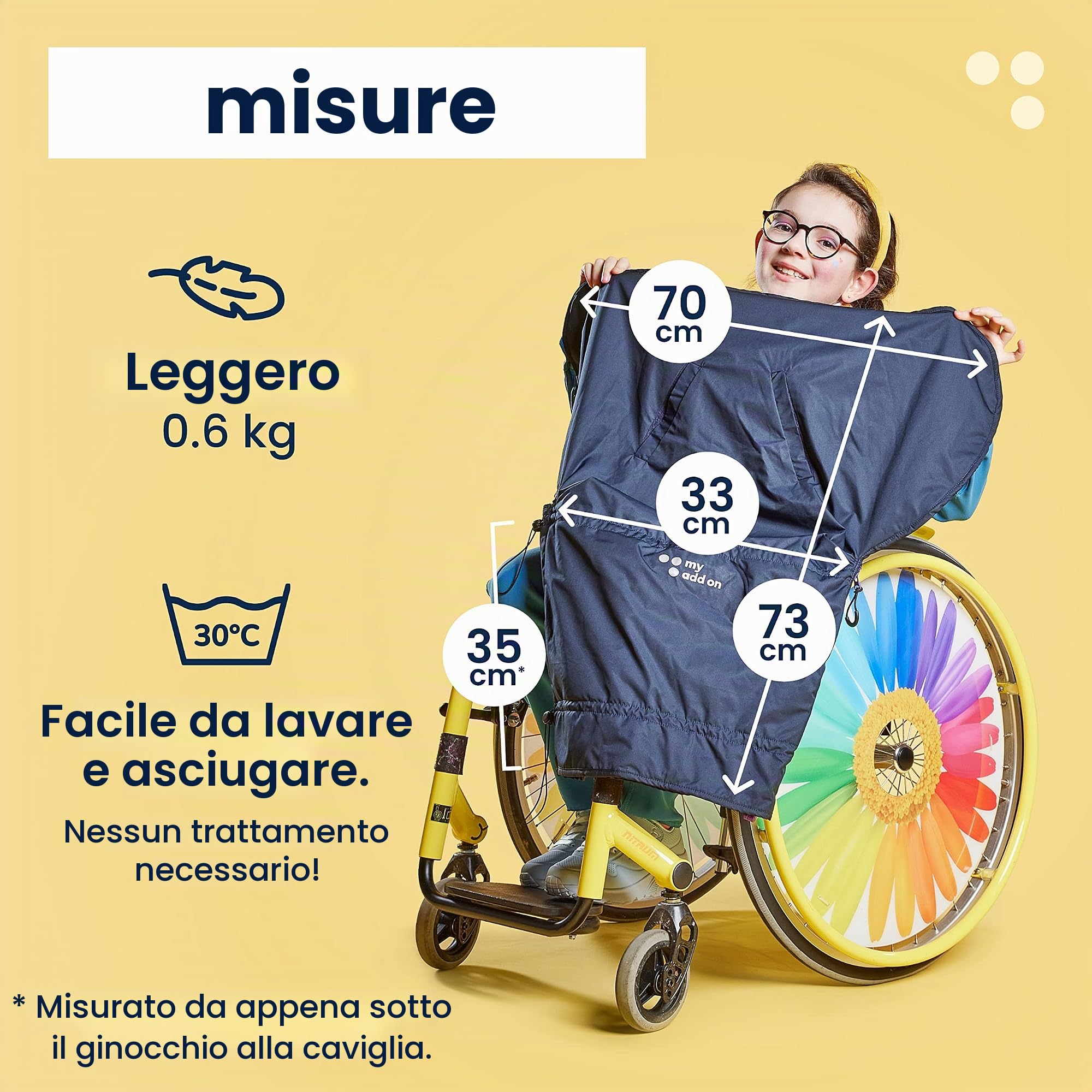 myBlanket Coperta per Sedia a Rotelle Inverno - Coprugambe Impermeabile al Vento e alla Pioggia, Leggera e Compatta per Bambini in Sedia a Rotelle - Pile (Kids)