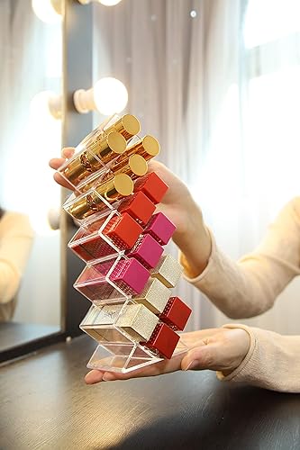 Miniatura 8 de YIEZI Organizador de lápices labiales en 32 espacios, torre de lápiz labial apilable en forma de pez, soporte de almacenamiento de brillo de labios
