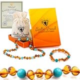 Baltic Proud Amber Necklace and Bracelet Gift Set &lpar;Unisex Cognac Turquoise 12&period;5 Inches&sol;5&period;5 Inches&rpar; - Certified Premium Quality Raw Baltic Sea Amber