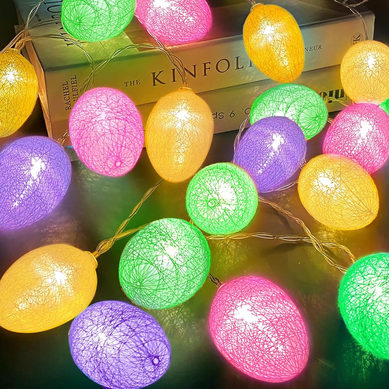 TURNMEON Velvet Easter Lights String Easter Decorations, 10FT 20LED 3D Egg Light Garland with Timer Battery Operated Colorful Fairy Lights, Easter Decor for Home Bedroom Patio Indoor Outdoor