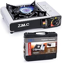 Z.M.C Gas Stove 1-Bulb + Storage Case, Camping Stove for Outdoor and Indoor Use, Camping Gas Stove 2.2 kW with Piezo Ignition, Stainless Steel Cartridge Cooker for Camping