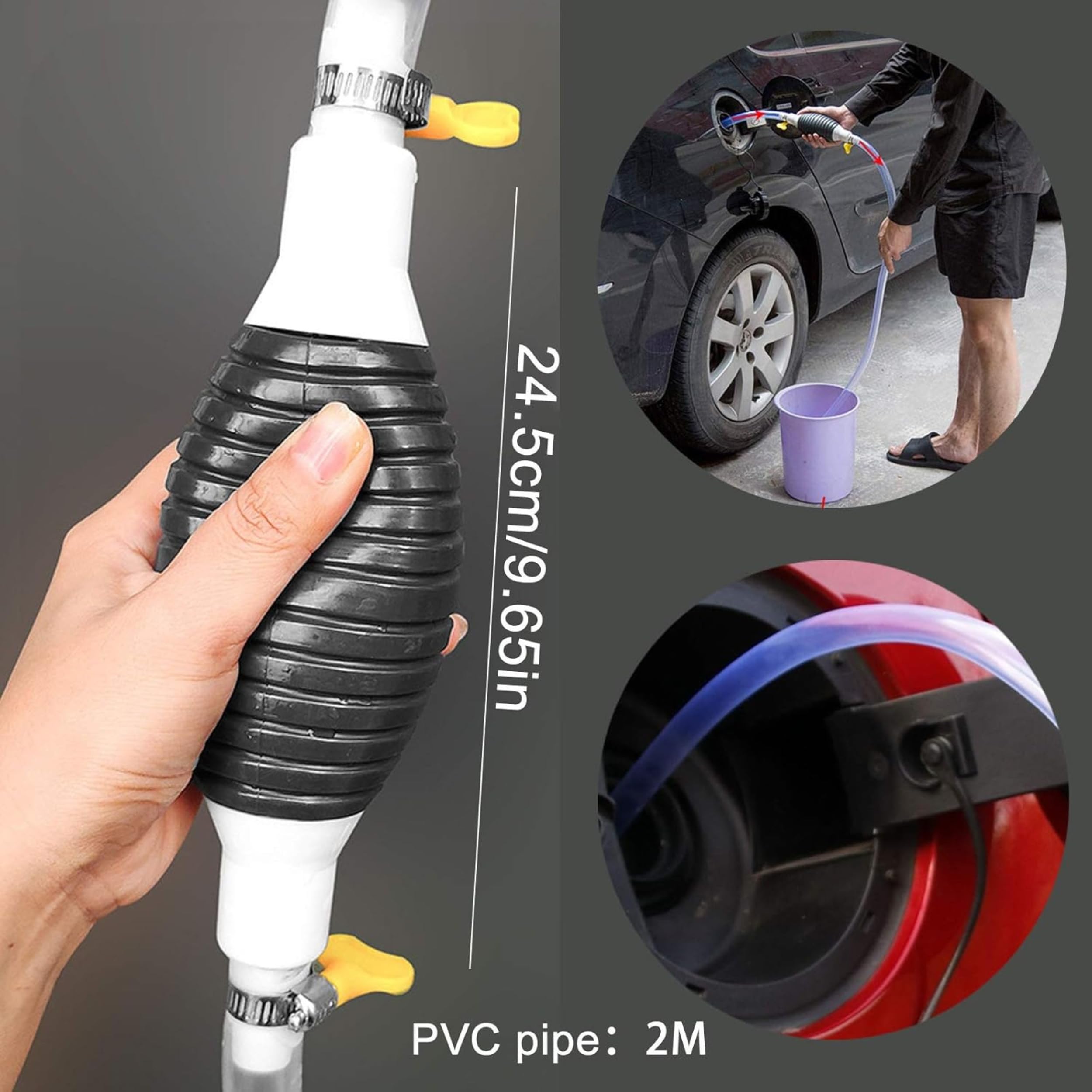 PARENCE – Pompa di aspirazione manuale per carburante, acqua e olio – Kit sifono con castoro aspirante, tubo trasparente di 2 m + morsetti – svuotamento facile e rapido