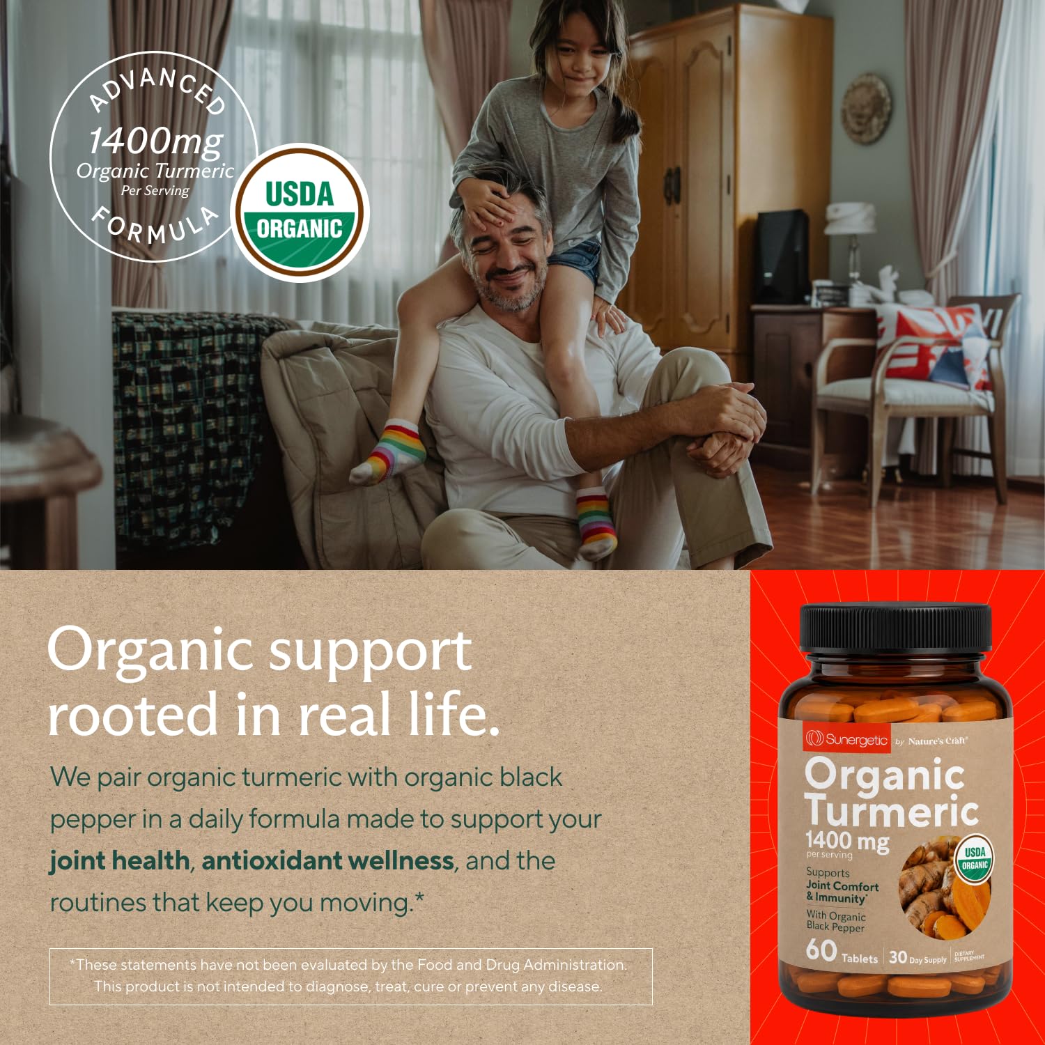 USDA Certified Organic Turmeric Supplement – Includes Organic Turmeric & Organic Black Pepper – 1,400mg of Turmeric per Serving - 60 Count (Pack of 1) — Amazon image 5