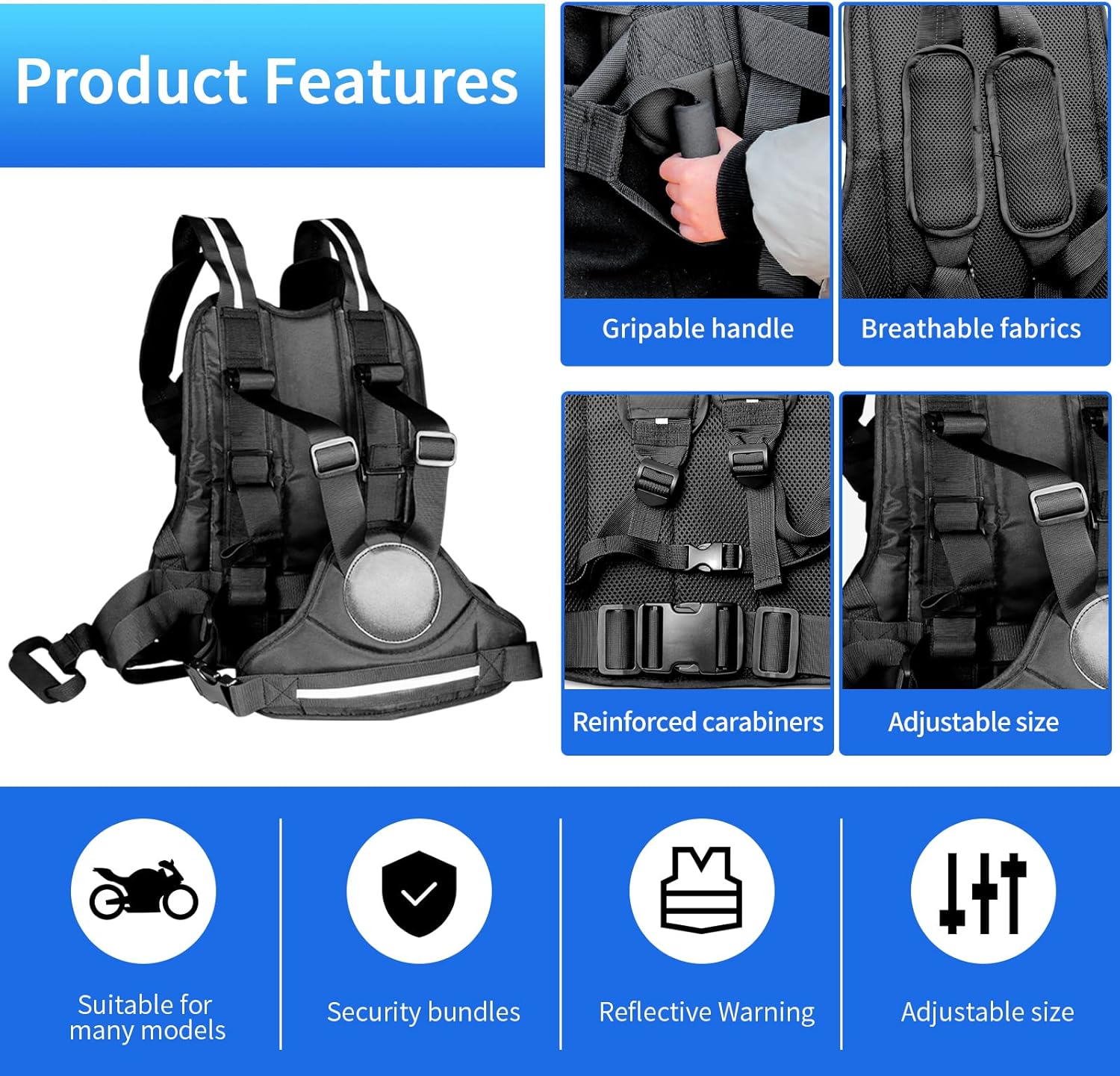 Adjustable Harness, Prevent Passengers from Falling for ATV,Snowmobile,Black