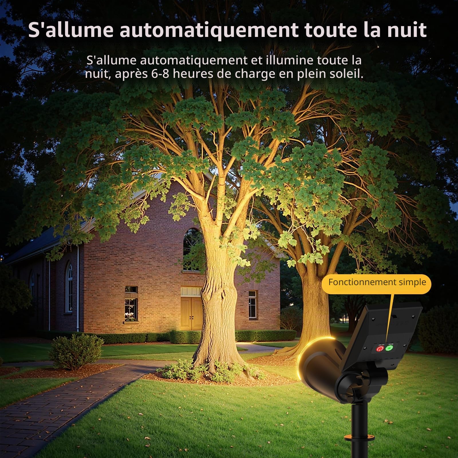 GEARLITE Lot de 2 Spot Solaire Extérieur Jardin, 1200 Lumens Spot Solaire Exterieur Jardin Puissant 120 LED Blanc Chaud, 2 Modes, 12500mAh, Étanche IP65 Éclairage Solaire Extérieur pour Chemins