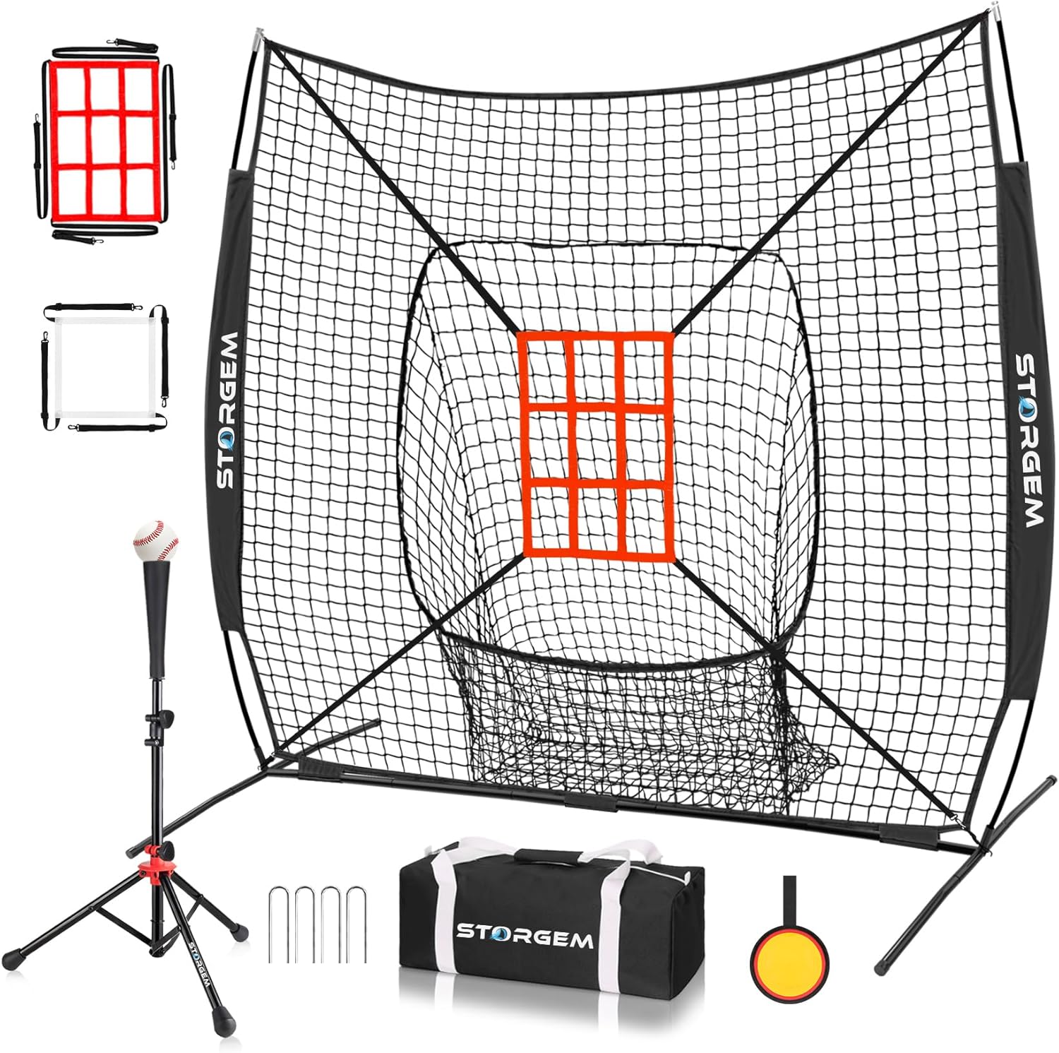 Storgem 6'X6' Baseball Softball Practice Net, Portable Baseball Net for Batting, Hitting, Pitching and Fielding, Carry Bag, Strike Zone and Batting Tee, Great for Kids Adult Youth