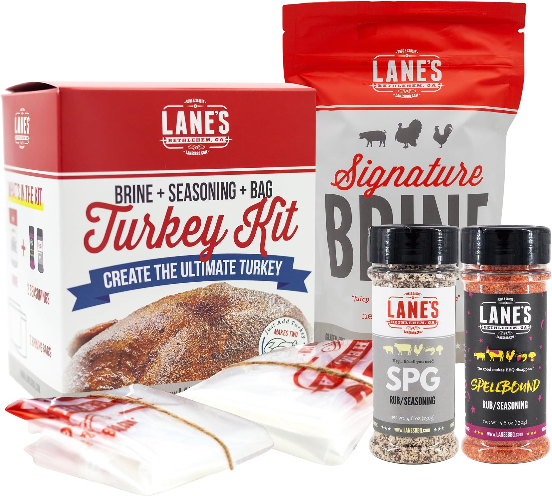 Lane's Ultimate Turkey Brine Kit with Bag - Includes Signature Turkey Brine, SPG Seasoning, Spellbound Rub, and 2 XL Brining Bags