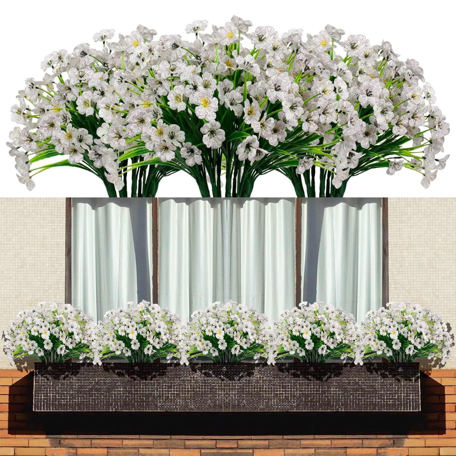 Maoskax Artificial White Violet Flowers, 10 Pack Fake Plastic Flowers UV Resistant Faux Plants for Indoor Outdoor Garden Patio Window Box Home Porch Decor