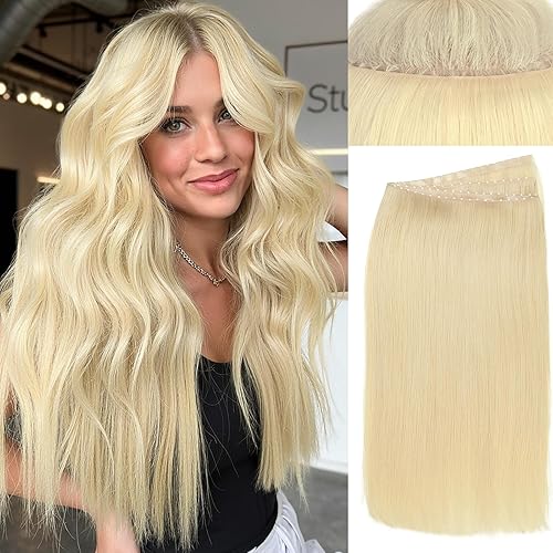 WIGER Butterfly Genius Hair Extensions White Blonde Double Weft OVO Scalp-simulated Remy Human Hair Extensions One Piece 100g Invisible Edge Double Layer Twin Tabs PU Skin Weft