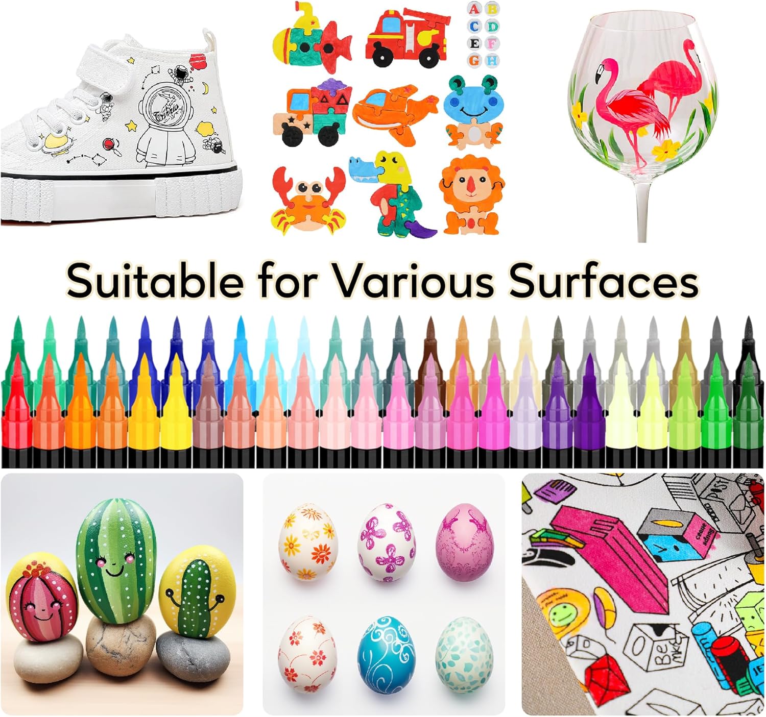 48 Colors Acrylic Paint Markers, Dual Tip with Fine Tip and Brush Tip Pens for Stone, Wood, Calligraphy, Canvas, Ceramic, Metal, Glass, Rock Painting, DIY Crafts - Image 4