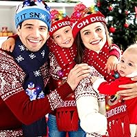 Vista 6 de Juego de 4 sombreros de Navidad con luz LED y bufanda iluminada, gorro de punto de Navidad, bufanda LED