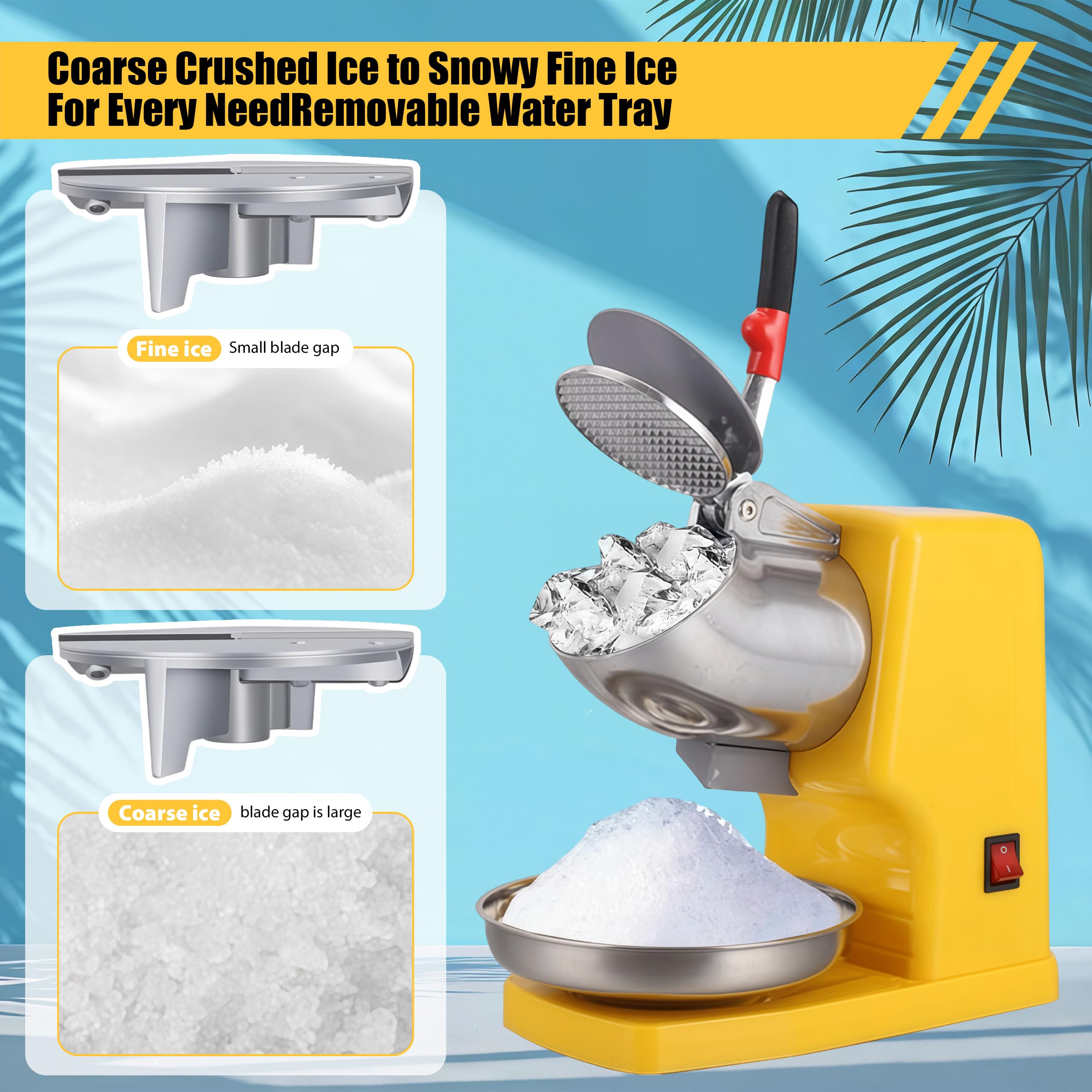 Tritaghiaccio Elettrico a 8 Lame 500 W 2200 giri/min Raspa per Ghiaccio 85 kg/h Crushed Ice Maker con Contenitore per Smoothie Bevande Fredde Tè al Latte e Miscelazione Bar
