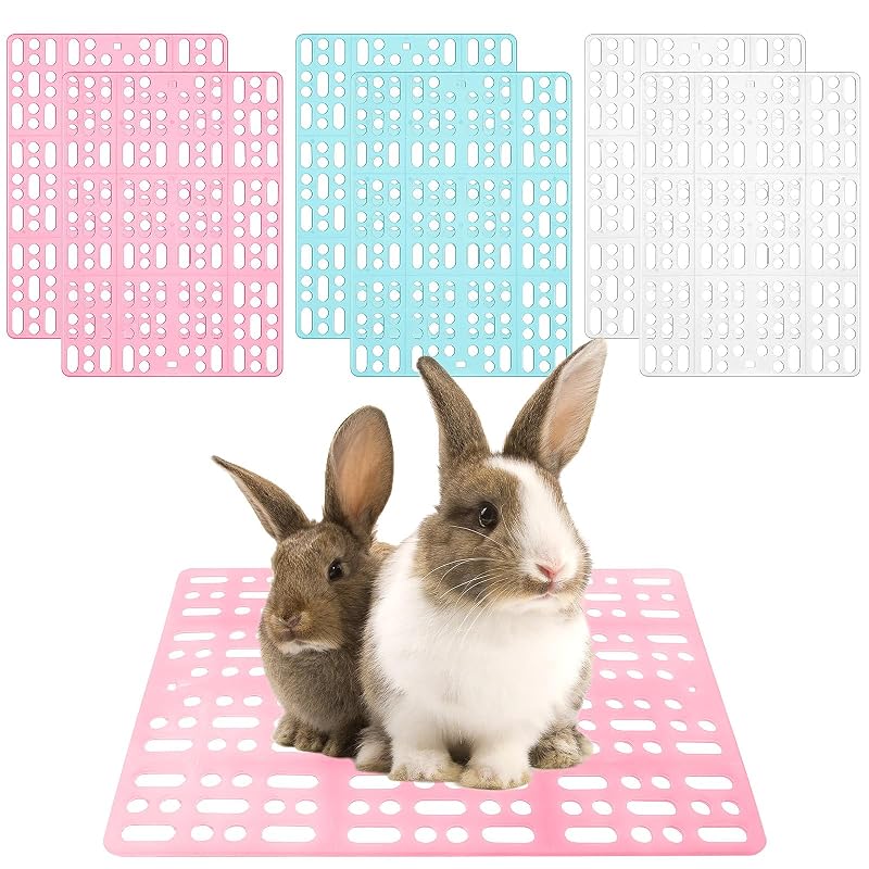 Tapetes Plásticos para Gaiola de Pequenos Animais com Encaixe e Drenagem BICHENHWAI, Azul/Rosa/Branco, Pacote com 6