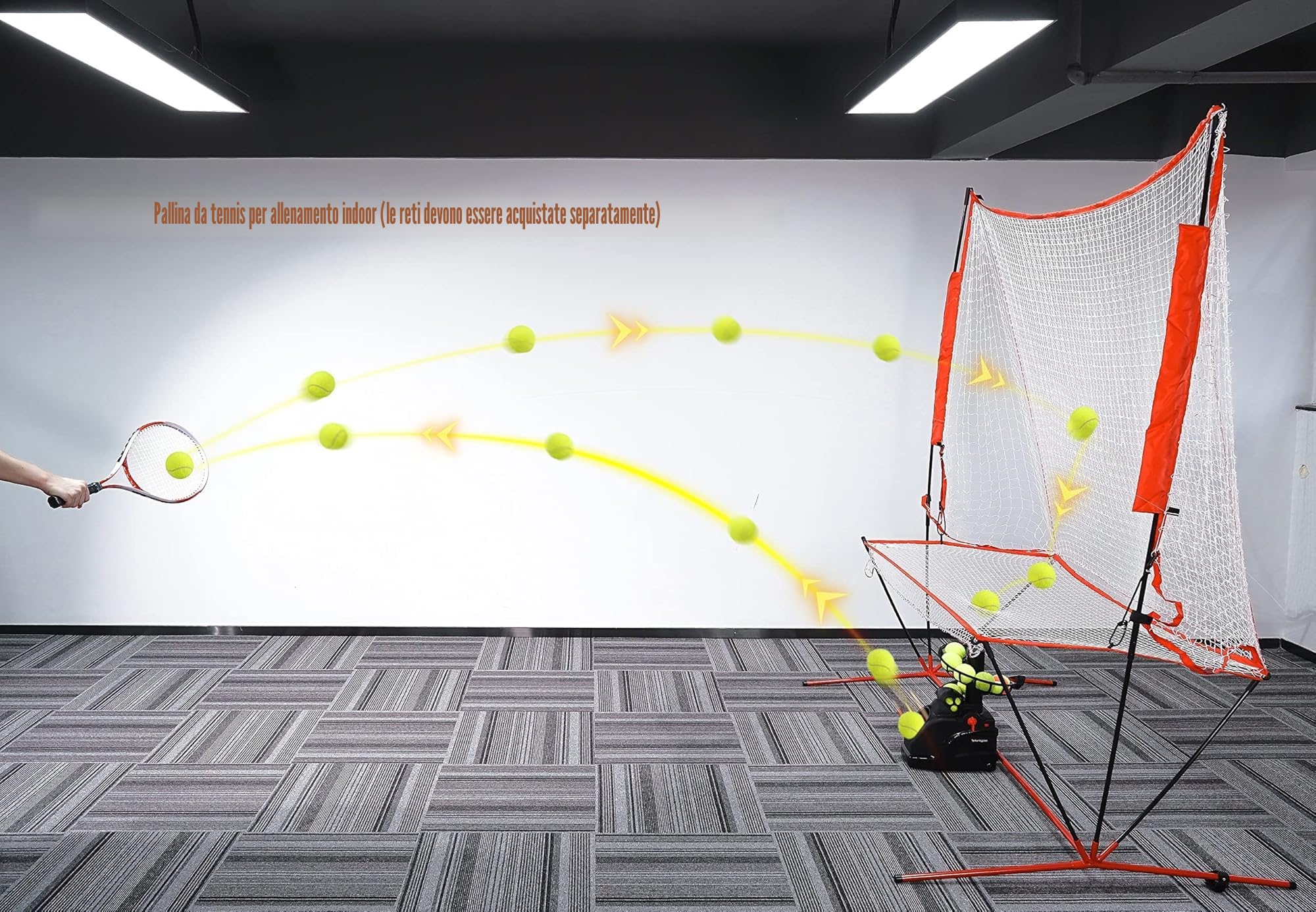 Macchina Da Tennis Trainer(Può contenere 10 Palline) Tennis Allenamento Da Solo per l'autoallenamento, Principianti/Bambini/Allenatore/Casa/Campo/Garage/Ufficio,AC e Batteria&Cavo USB