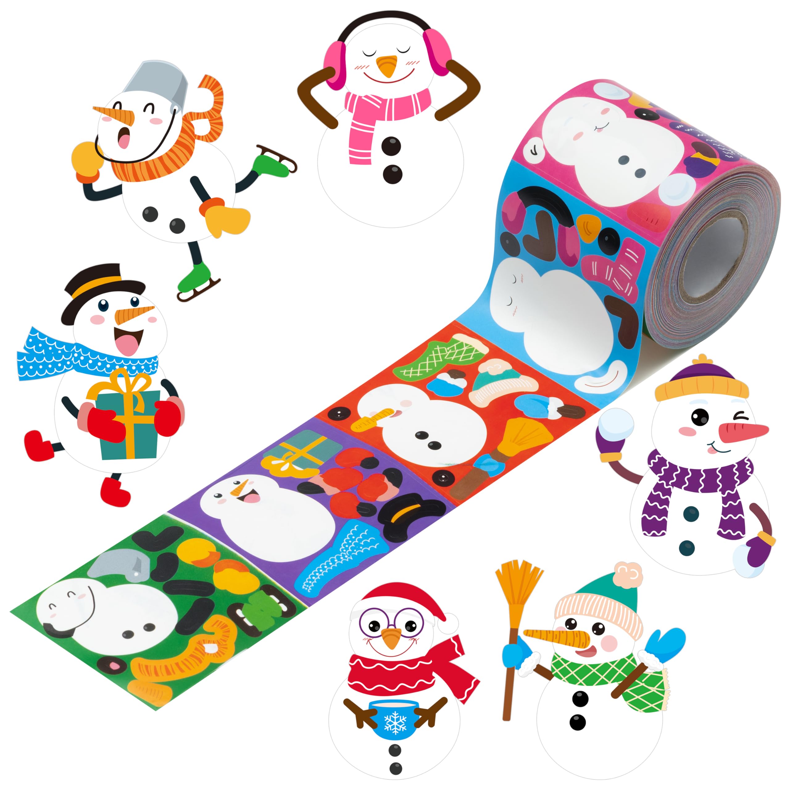 ANGOLIO 300Pcs Snowman Make a Face Stickers Scene Roll in 6 Designs Style with DIY Snowman, Suitable for Classroom School Party Decoration Accessories