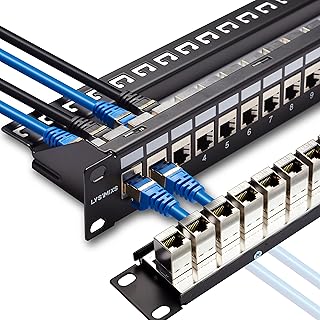Lysymixs 24 Port RJ45 Patch Panel Cat6 STP Feed Through, Coupler Network Patch Panel 19 Inch, Inline Keystone Ethernet Patch Panel with Back Bar