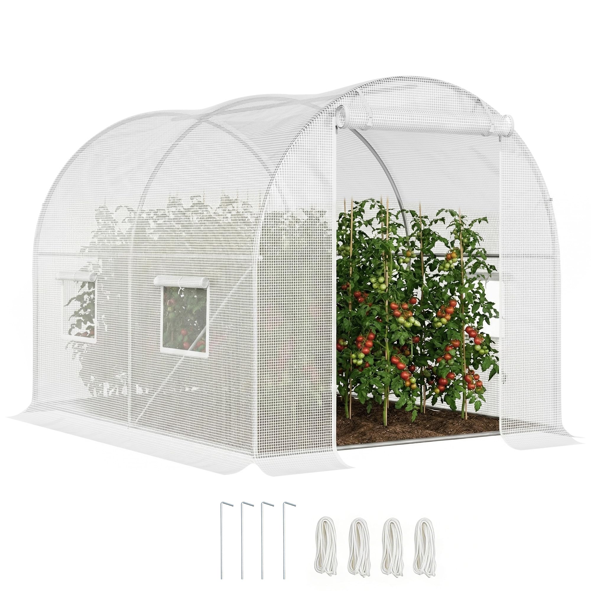 Outsunny Serre de Jardin Tunnel 6 m² 3L x 2l x 1,9H m Porte Blanc | Acier Galvanisé Renforcé Ø 2,4 cm， Fenêtres, PE Haute Densité