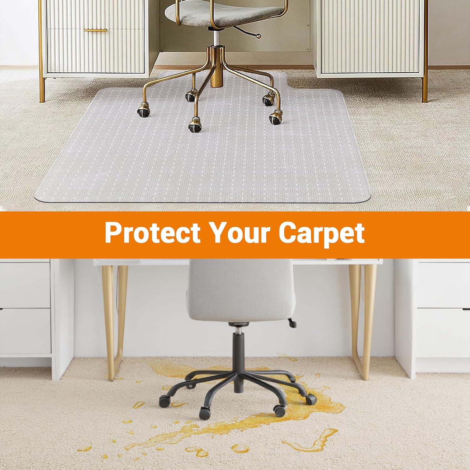 GarveeHome Office Chair Mat for Carpet Floors, Computer Desk Chair Mat Strong Slip Resistant Under Desk Floor Protector Stay in Place Plastic Computer Mats for Rolling Work and Gaming Chairs