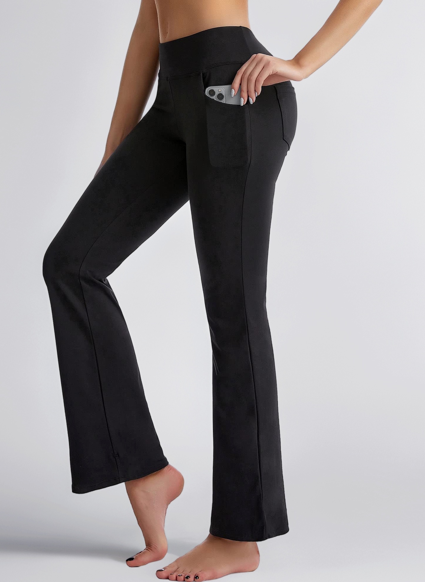 Ladies Stretch Bootleg Trousers, Bootcut Yoga Pants for Women, Comfy Soft Flared Leggings with Pockets and Elasticated Waist for Sports, Casual Wear