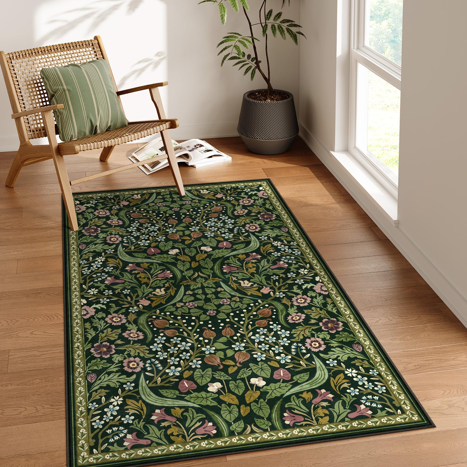 Moynesa Läufer Mit Blumenmuster – 2,4 M, Waschbar, Rutschfest, Für Flur, Küche, Schlafzimmer