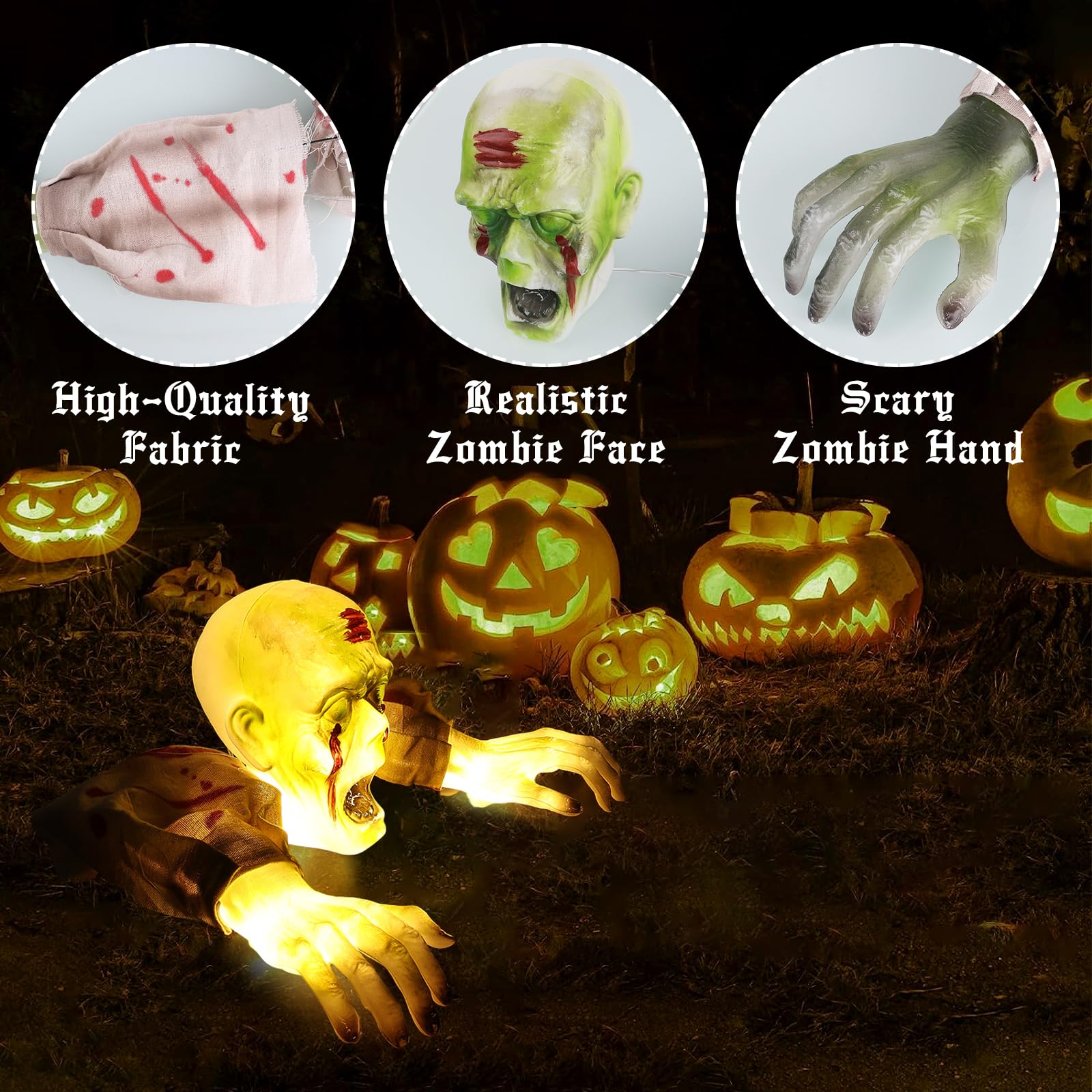 Halloween Decorations Outdoor Lighted Zombie Groundbreaker, Scary Zombie Halloween Decorations, Realistic Skeleton Arms Stake & Face for Garden Haunted House Graveyard Creepy Halloween Party Decor
