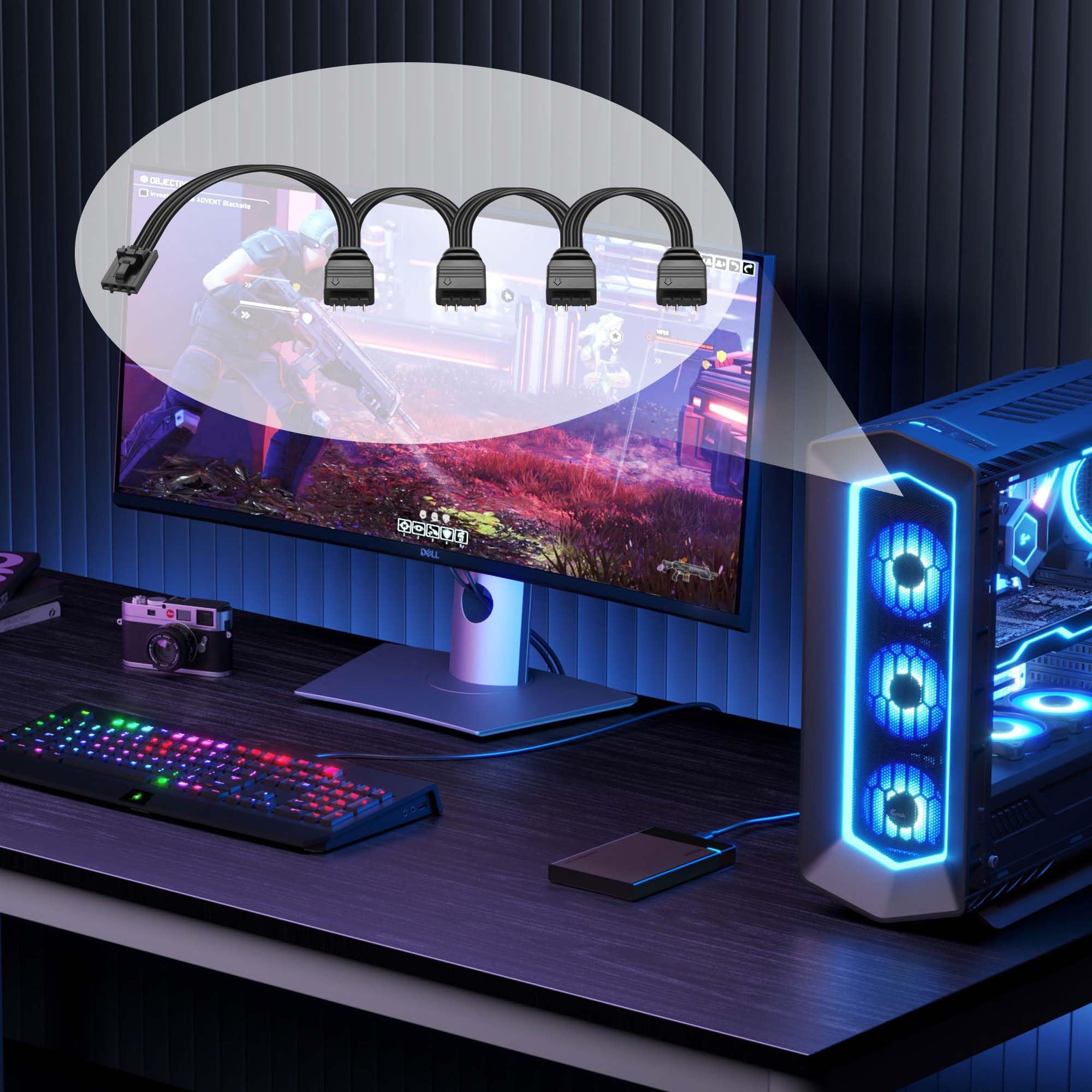 GINTOOYUN Cable divisor ARGB 1 a 4 para Commander CorEXT, 4 pines hembra a 4 conectores RGB 5 V 3 pines (17,72 pulgadas)