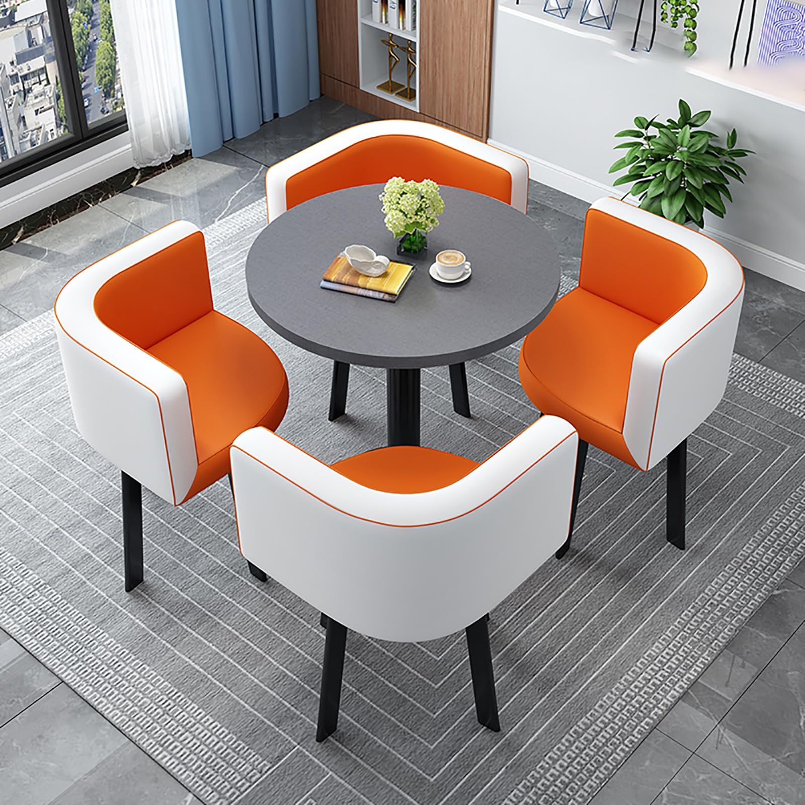 AYCDL Round Dining Table Set for 4 with Chairs - for Coffee Shops Milk Tea Shops or Living Rooms - Stylish Conference Coffee Table,StyleM
