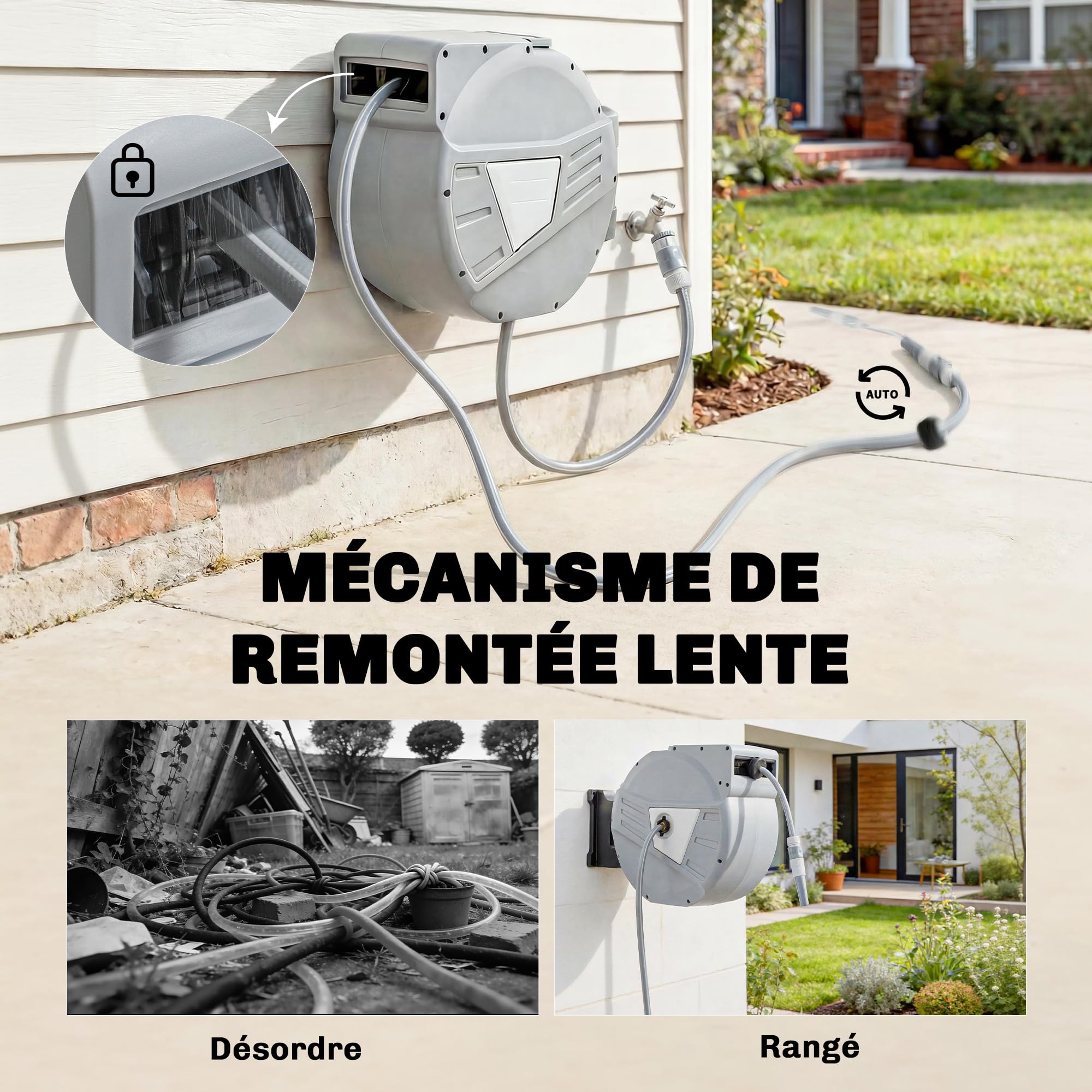 Outsunny Raccoglitore per tubo da parete 40+2 m Girevole 180° Grigio