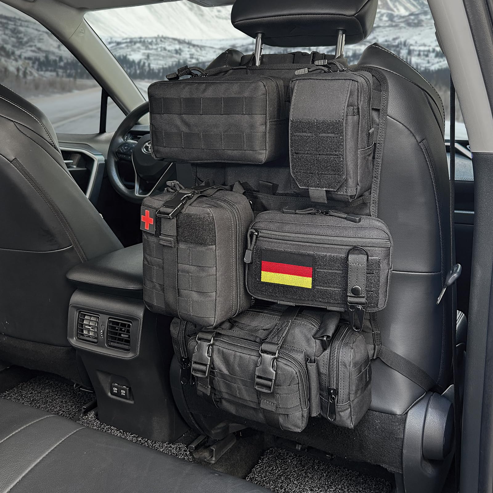 FUJIAN Molle Auto Taktische Autositz Organizer, Auto Molle System Tactical Car Seat Organizer for Truck, SUV, Sedan