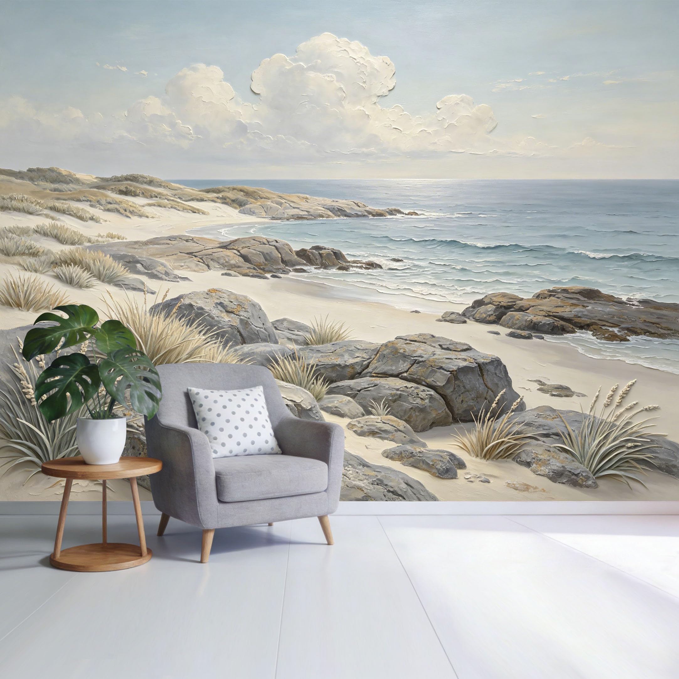 Custom Size Wall Mural Coastal Beach Dunes Ocean Waves Rocky Shoreline Landscape SelfAdhesive Wall Fabric Removable Wallpaper for Home Office Decor