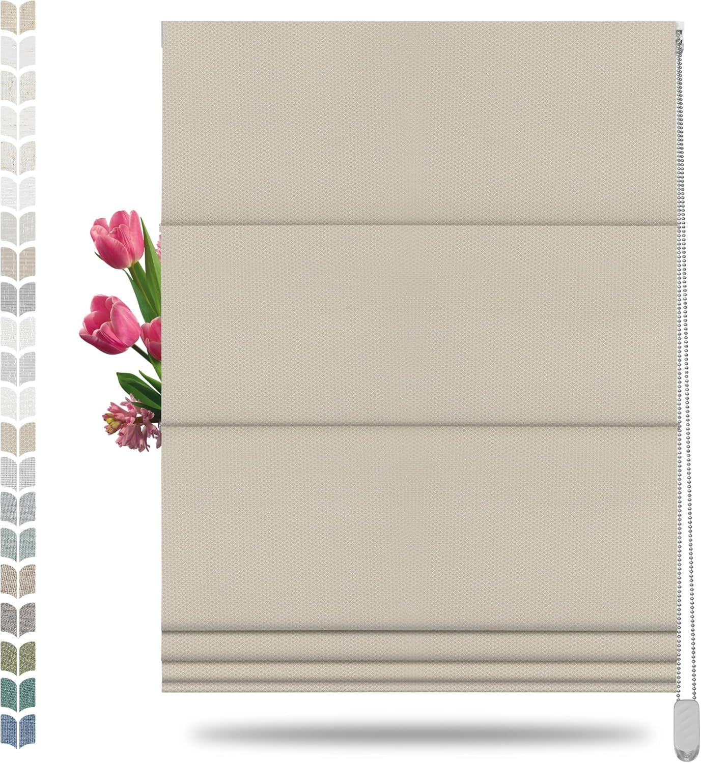 BERISSA Blackout Roman Shades for Windows,Fabric Roman Blinds,Thermal Insulated Room Darkening Pull DownWindow Shades for Home Living Room Bedroom,Basketweave Ivory,70" W x 36" H