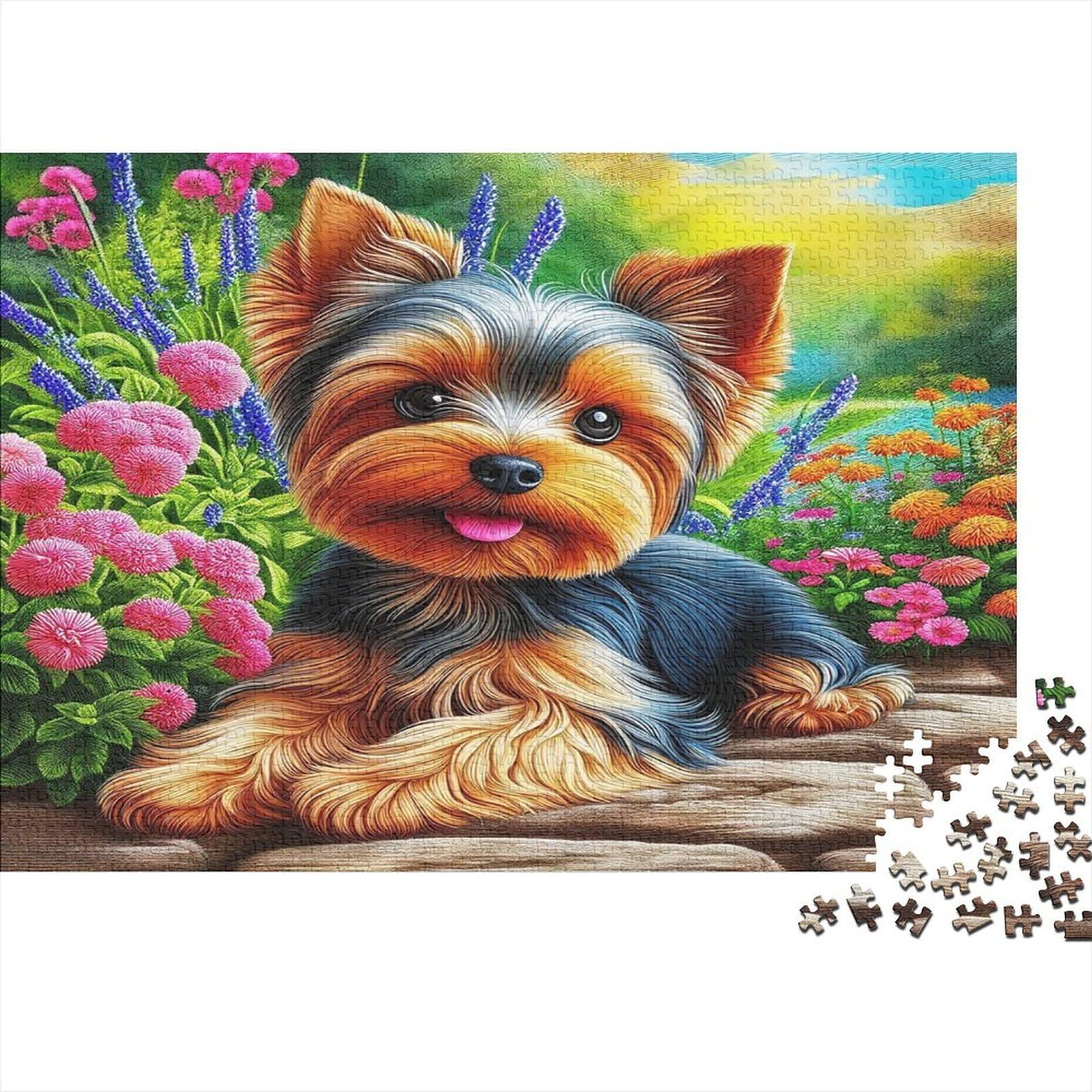 Yorkie Garden Puzzle for Adults Stone Path Puppy Puzzle 1000 Piece Recycled Paper Age 12+ Challenging Family Game Home Decor Birthday Gift for Family 70x50cm/1000pcs